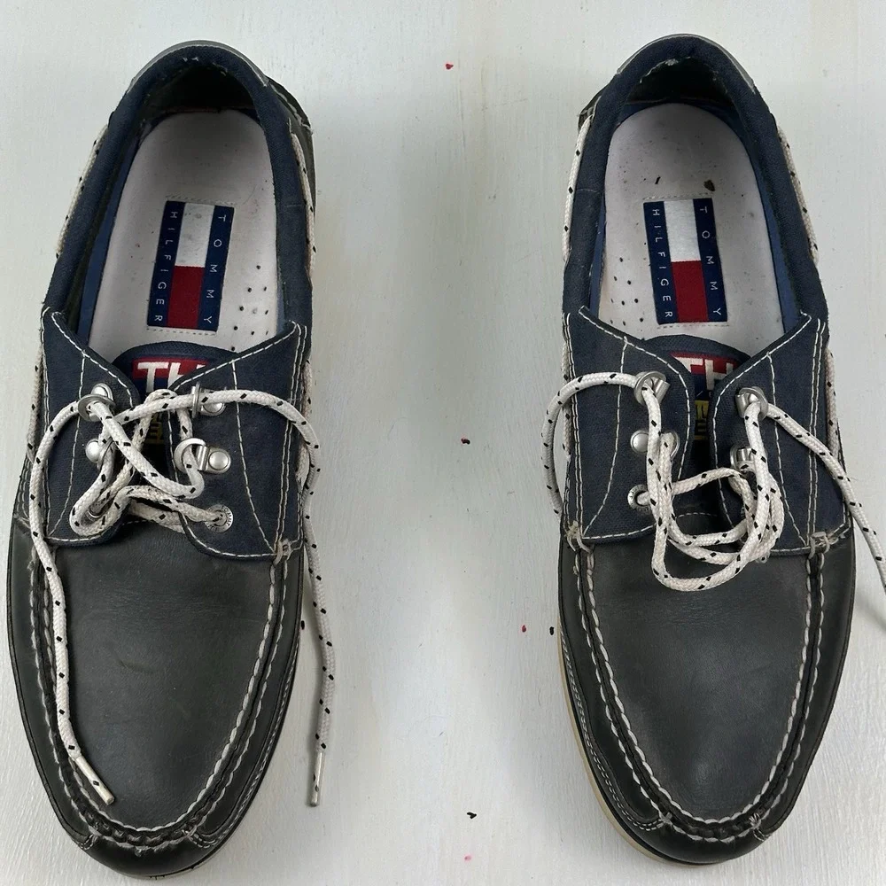 VTG Tommy Hilfiger Leather Boat Shoes Mens 13 Blue Deck TH 44/480 Sailing Gear